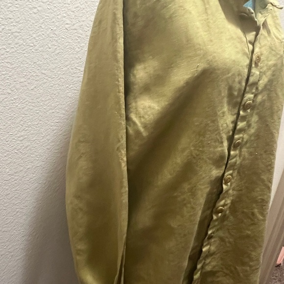 FLAX, Sage Green 100% Linen Button Down Long Sleeve Men's Shirt, Size Large - Picture 2 of 4